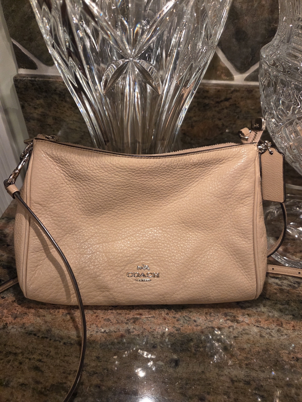 Coach Pebbled Leather Crossbody Bag in Beige